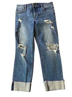 Kut From Kloth Boyfriend Distressed Cuffed Cropped Jeans Size 12